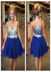 Crystal Royal Blue Prom Dresses Short Homecoming Dress Pärlade remmar Chiffon Mini kjol 8: e klass Graduation Dresses Rhinestone PA7168810