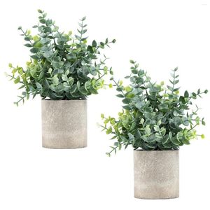 Flores decorativas 2 Pacote pequenas plantas falsas eucalipto em vaso artificial para a mesa de prateleira banheiro de casa de casa de café da fazenda decoração de mesa de café