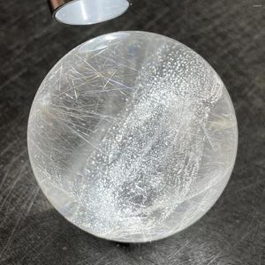 Decorative Figurines 112g Natural Stone Quartz Rutilated Sphere Polished Rainbow Crystal Ball Decoration Rock Gift Reiki Healing W09