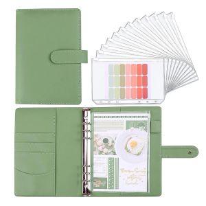 Bindemedel A5 PU -läder 6 Ringbindemedel Budget Planner Organiser med 12 st bindemedelsfickor Kontant kuvertsystem, för budgetering, pengarbesparande