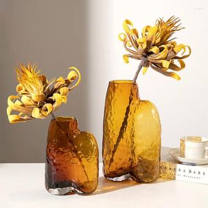 VASESヨーロッパのコーヒーカラー特別な透明なガラス花瓶のベッドルームデスクトップ装飾品の花アレンジャーホームデコレーション