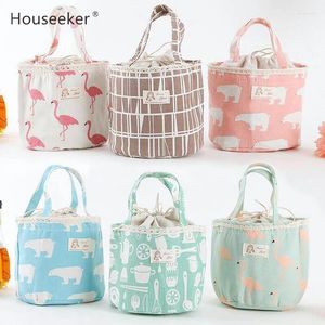 Storage Bags Portable Insulated Lunch Bag Outdoor Fashion Flamingo Cotton Linen Keep-Fresh Cooler Tote For Women Kids Breakfast