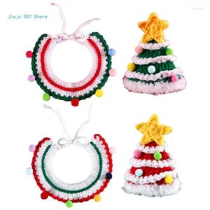 Dog Apparel Knit Pet Santa Hat & Bib Set Cat Christmas Costume Headwear For Dogs Festival Party Props Cap Accessories C9GA