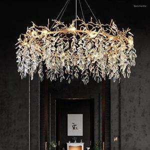 Chandeliers Modern Luxury Crystal Led Metal Round Hanging Lamp Dining Living Room El Hall Interior Art Deco Light Fixtures