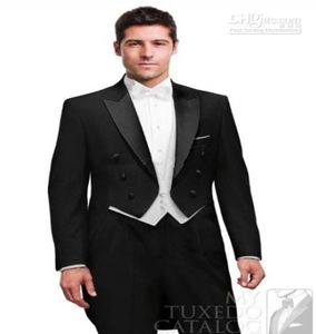 Nowy niestandardowy czarny ogródek szczytowy Lapel Groom Tuxedos Groomsmen Men039s Suits Man Suits JacketPantsvesttie 8469155