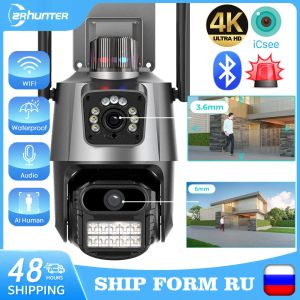 Kameror 8MP 4K IP -kamera Dual Lens Screen 4MP Color Night Vision Auto Tracking PTZ WiFi Camera Waterproof CCTV Security Camera ICSEE