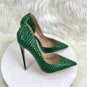 Kleiderschuhe grüne Frauen Krokodilmuster geprägt Stöcketto Heels Sexy Damen spitzte Zehenfußparty hoch