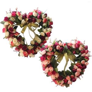 Fiori decorativi nutrite ghirlanda ghirlanda di rosa benvenuta floreale 35 cm con foglie verdi nastri fatti a mano per decorazioni per arco di finestre interni