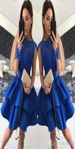 2019 Billig Royal Blue Cocktail Dress Long Sleeves Lace Appliqued Short Mini Semi Club Wear Homecoming Party Gown Plus Size Custom 8130074