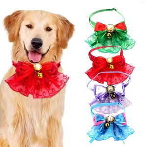 Dog Apparel Tie Out Rope For Outside Chiffon Pet Cat Bow Bell Neck Christmas Accessory