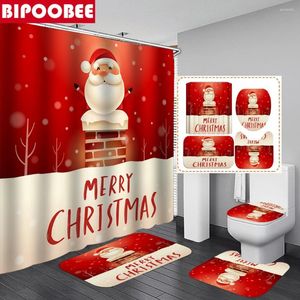 シャワーカーテン高品質のカーテンメリークリスマスバスルーム面白いサンタプリントラグトイレのふたカバーとバスマットセットホーム装飾