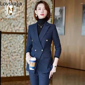 Women's Two Piece Pants Temperament Suit Jacket Striped Professional Autumn And Winter High-end Formal Dress