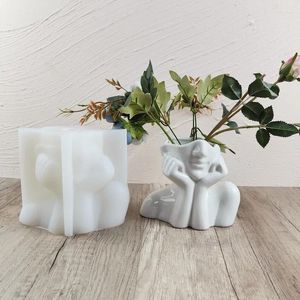 Vazolar Diy utangaçlık soyut yüz silikon flowerpot kalıp etli bitkiler çimento vazo reçine kalıp çömlek alçı beton