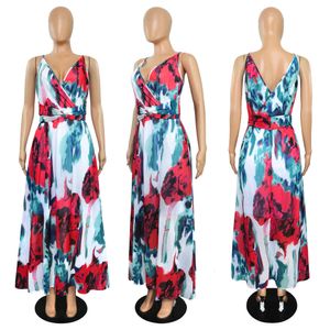 Designer Frauen Sommer Mode lang Größe Kleid 2024 Frauen sexy Hosentender Strand Chiffon Kleid Blumen böhmisch lange Kleid Frauen lässig Kleid Frauen Strand Skirth6na