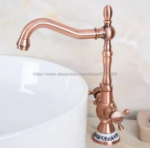 Bathroom Sink Faucets Antique Red Copper Faucet Spout Double Cross Handle Bath Mixer And Cold Tap Nnf614