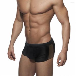 Männer Badebekleidung sexy Nylon Schnelle Trockenschwimmstämme Herren Sunga Black Board Shorts Zwembroek Heren Mayo Seiten Mesh Sport Surfenunterwäsche