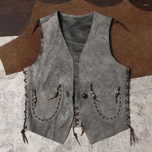 Men's Vests Horse Riding Genuine Leather Vest Handmade Collarless Cowhide From The Middle Ancient Western Tribe Wearing Kam