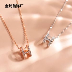 H-letter Necklace with Diamond and Zircon for Women, A Niche Design Sense Pendant, Trendy Mesh Red Collarbone Chain Accessory