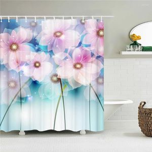 Cortinas de chuveiro Flores de impressão 3D Cortina de banheiro à prova d'água com ganchos pano de poliéster 180x240cm Tela de decoração de banho de banho