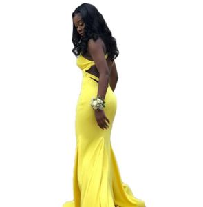 Deep V Neck Sexy Prom Dress Gown Mermaid Yellow Formal Dresses for Girls Open Back Graduation Gowns Long9595008