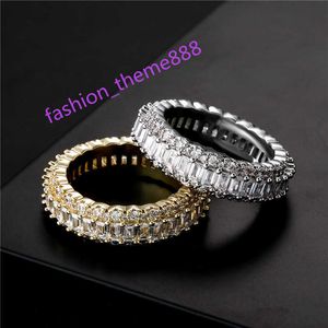 18k With Side Stones White Gold Plated Iced Baguette Rings Full Micro Pave Cubic Zirconia Hip Hop Jewelry Party