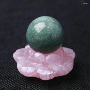 Decorative Figurines 1PC Amazing Natural Pink Quartz Carved Lotus Shape Art Deco Crystal Ball Holder