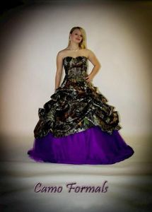 Camo Purple Wedding Dresses Ball Gown with Detachable Bow Sash Floor Length Tiered Luxury Camouflage Bridal Gowns 2015 Sweetheart 1732679