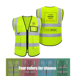 Kleidung Custom Safety Vest Logo hohe Sichtbarkeit Sicherheitsweste Klasse 2 HI Vis Reflective Security Vest angepasst mit Reißverschluss in Taschen
