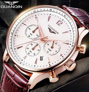 Guanqin Mens Watches Top Brand Brand Luxury Chronograph Sport Military Quart Watch Classics Men Casual Retro Inceltina Cintiera Wristwatch2290289