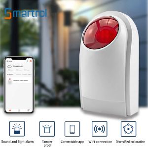Siren Smartrol Wifi Siren Flaşı Işık Sensörü Ev Alarm Güvenlik Sistemi 110db Yüksek Desibel Boynuz Tuya Akıllı Yaşam için Ses Işık Alarmı
