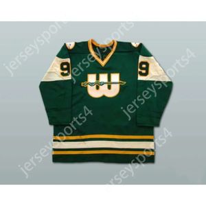 GDSIR Custom Green 9 Gordie Howe WHA INGLATERIA QUEMENTO DE HOCKEY JERSEY NOVO ED TOP S-M-L-XL-XXL-3XL-4XL-5XL-6XL