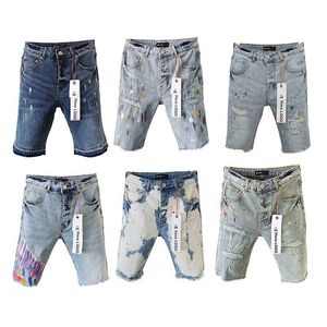 Lila jeans shorts mens jeans passar lapp vintage nöd rippade förstörda stretch cyklist denim svart smala hiphop byxor för män jean