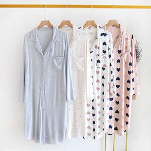 Kostenloser Versand lang Ärmel Schlafhemd Nachthemd für Lady Nachtwäsche Frauen Pyjama Modal Nightshirt