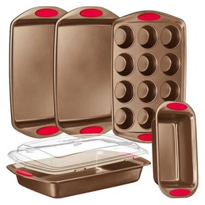 Nutrichef 6peece Cheece Can Set Set Guble Nonsplick Golden Pating Cardy Steel Bakeware Walkeailtable для охлаждения духовки 240328