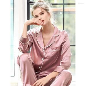 Heimkleidung Koreanische Ins Stil solide simulierte Seidenpyjamas für Frauen 2024 zweiteilige Hauswege Frühling Herbst Fashion Casual Beamte