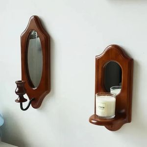 Vintage Solid Wood Retro Mirror Bedroom Porch Decorative Mirror Bathroom Living Room Furnishings Mirror Wall Home Decor 240320