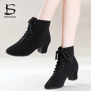 Dance Shoes High Top Latin Women Black Salsa Jazz Dancing Boots Shoe Heel 3.5cm 5cm Outdoor Adult Woman Ballroom Sneakers