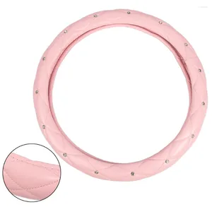 Steering Wheel Covers Parts Cover Pink 15Inch 38cm Crystal Diamond Decor W/ Rhinestone Bling Car PU Leather High Quality