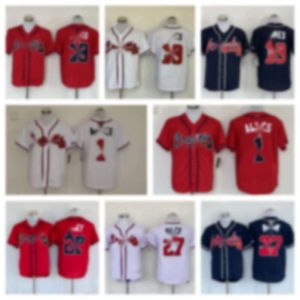 Koszulki baseballowe koszulki przewoźnik Braves Warriors 1 Albies 27#Riley Jones Hafted