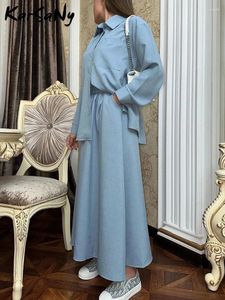 ワークドレス2ピースセット女性ファッションカジュアルスーツエレガントな女性Aラインスカートルーズソリッドカラー長袖シャツセット