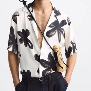 Blusas femininas tinta e lavar camisas de flores escuras para homens Moda Graphic White Chiffon Blouse Cuba Colar Button Up Shirt Hawaiian Summer