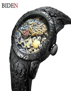 الموضة بايدن رجال الساعات Dragon Design Quartz Watch Silicone Silicon Strap Sport Wristwatch Male Clock Clock Relogio Masculino X0623019020