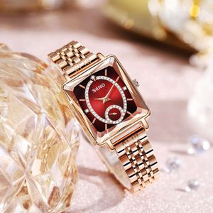 Seno Light Luxury Temperament Independent Second Plate Square Women's Quartz med Diamond Inlaid Waterproof Watch