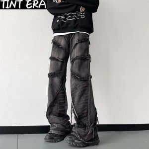 Y2K Punk Black American Street Rock Retro High Taille Übergroße Jeans Männer Raw Edge gewaschene Darkwear Wide Leg Hosen Männer 240320