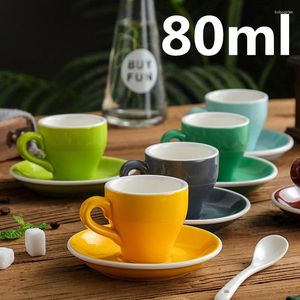 Mugs Colorful White Edge Coffee Cup Set Concentrate Latte Extra Strong European Italian Small 80ml Mug