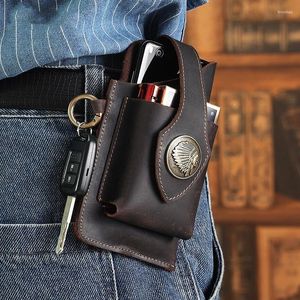 Aufbewahrungstaschen Multifunktionales Leder -Mobiltelefonbeutel Vintage Gürtel Taille Männer Holster Tragbarer Schlüsselhalter Zigaretten -Werkzeuge Hülle