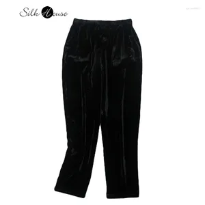 Calça feminina 2024 Moda no início da primavera 30%Natural Mulberry Silk Velvet perna lisa lisa Harlan casual coreano