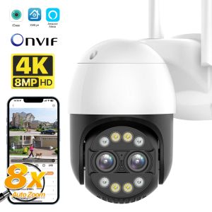 Kameralar 4K 8MP WiFi IP Kamera 2.8+12mm çift lens 8x Zoom PTZ Kamera Açık Mekan 2K Güvenlik CCTV Kamera Otomatik İzleme ICSEE P2P Gözetim