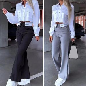 Kvinnors tvåbitar byxor 2 datorer/set Women Top Suit Single-Breasted Lapel Long Sleeve High midjan Straight Lady Shirt Trousers Set