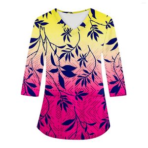 Magliette da donna a v-collo alla moda a V-Neck 3/4 Spese da lavoro Topsini stampato Topsamince Fashion T-Shirts 2024 Ladies